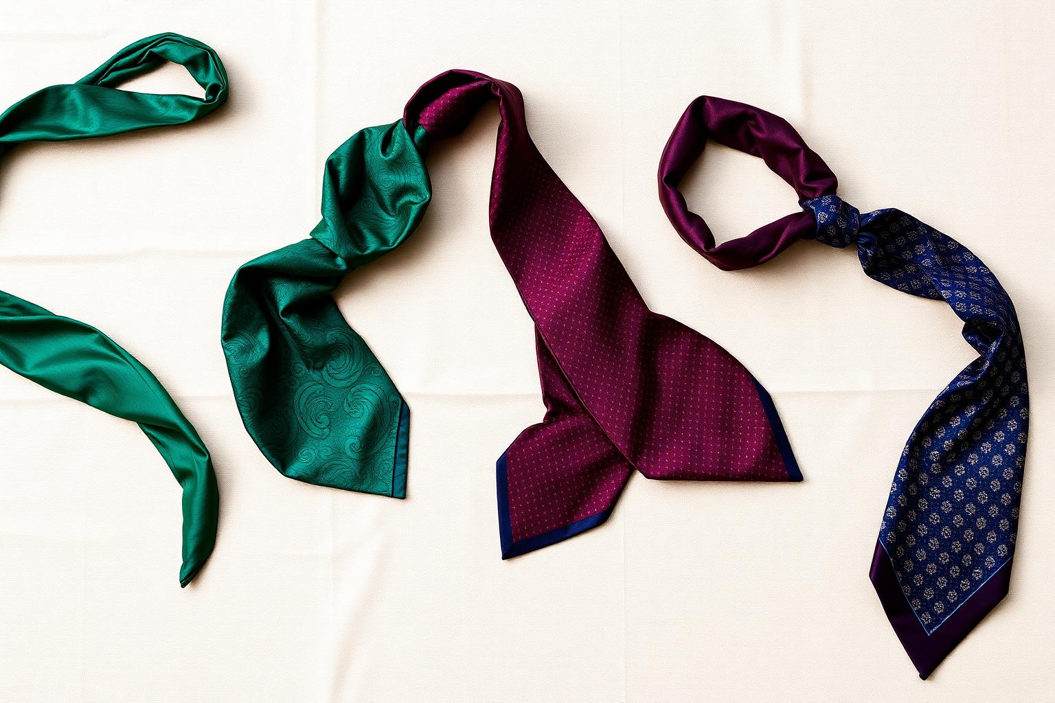Three silk ascots in a careless, expensive pile